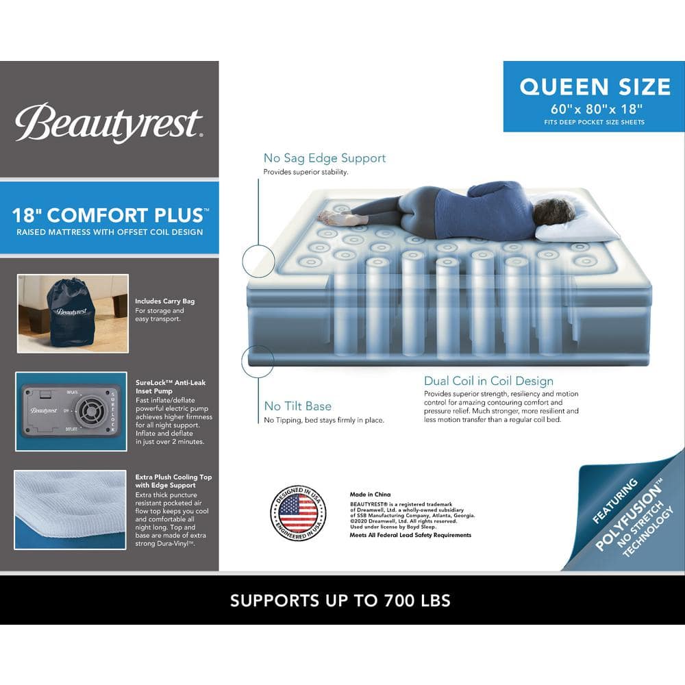 Queen Blue Raised Inflatable Air Mattress with Built-in Pump
