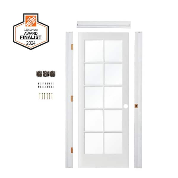 DIY RTA Kit 30 in. x 80 in. 10-Lite Left-Hand Clear Glass Solid Core MDF Primed Single Ready To Assemble Interior Door
