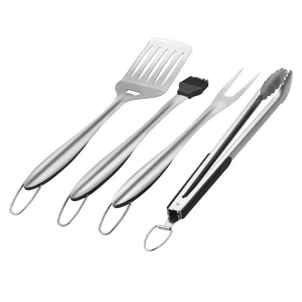 Grilling Accessories Set, 4-Pieces Heavy Duty Stainless Steel BBQ Tools with Spatula, Tong, Fork, Brush, 25 Upgrade