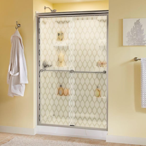 Delta Crestfield 48 in. x 70 in. Semi-Frameless Sliding Shower Door in Nickel with Ojo Glass