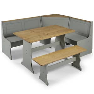 Classic Cottage Series Four-Piece Square Corona Gray Pine Corner Booth Dining Room Set Seats 5