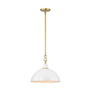 Doreen 1-Light Aged Brass with White Dome Pendant Light