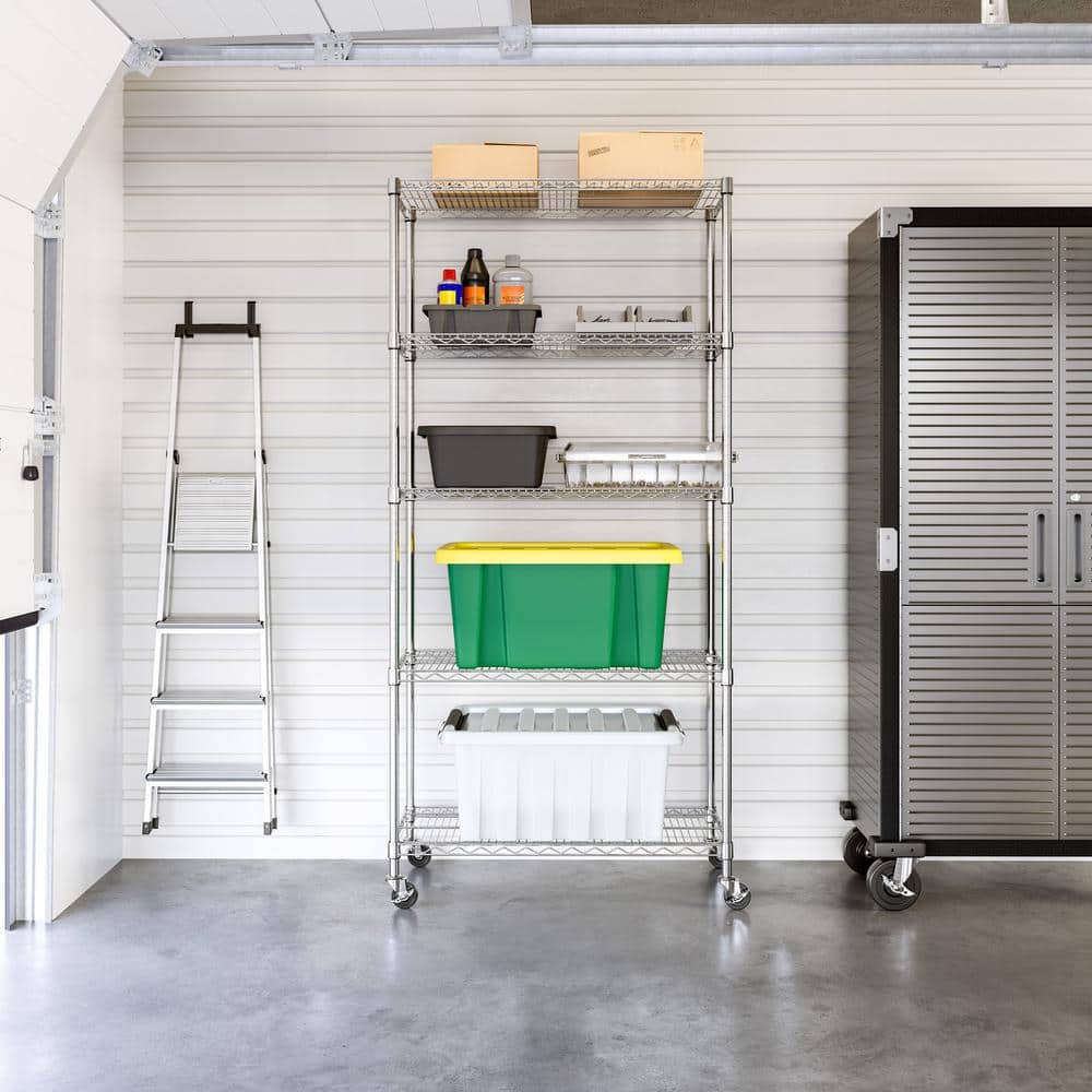 UltraDurable 5-Tier Adjustable Steel Wire Shelving Unit with Wheels