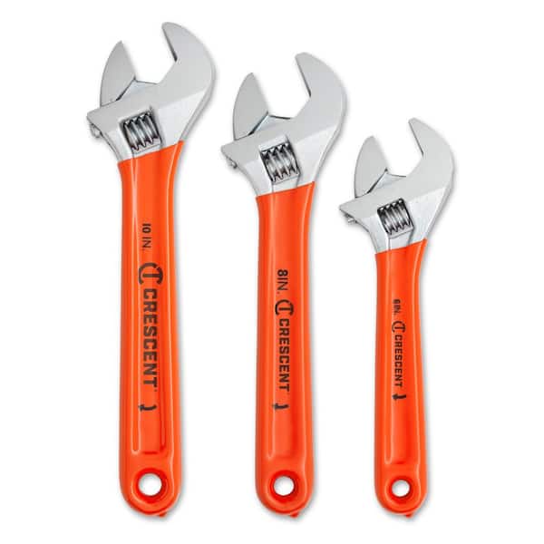 Crescent 6 in., 8 in., and 10 in. Chrome Cushion Grip Adjustable Wrench Set (3-Piece)
