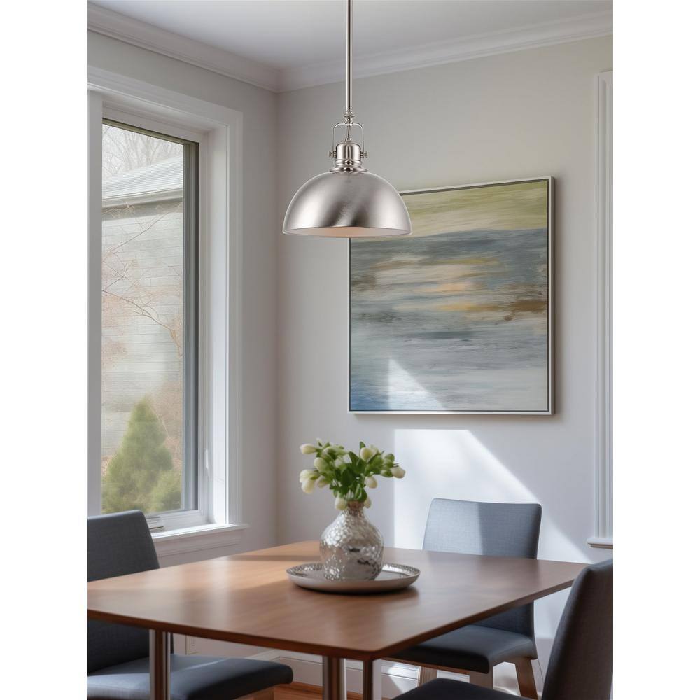 9" Brushed Nickel Dome Pendant Light with Adjustable Rod