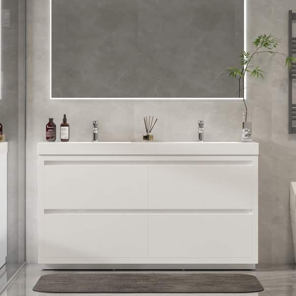 Annecy 48 in. W x 18.5 in. D x 32 in. H Bathroom Vanity in White with Double Basin Top in White Resin