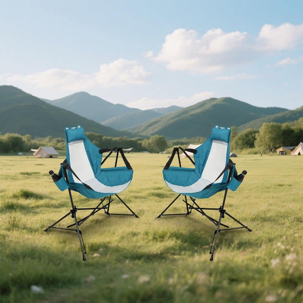 Blue Metal Folding Lawn Chair, Outdoor Hammock Camping Chair with Adjustable Back, Cup Holder and Carry Bag (2PCS) price history on PriceWatchPro
