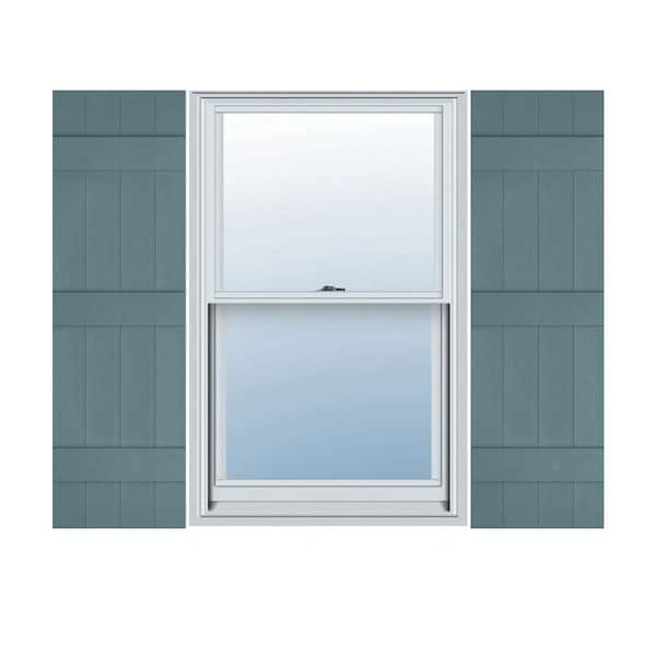 Ekena Millwork 14 in. x 78 in. Lifetime Vinyl Custom Four Board Joined Board and Batten Shutters Pair Wedgewood Blue