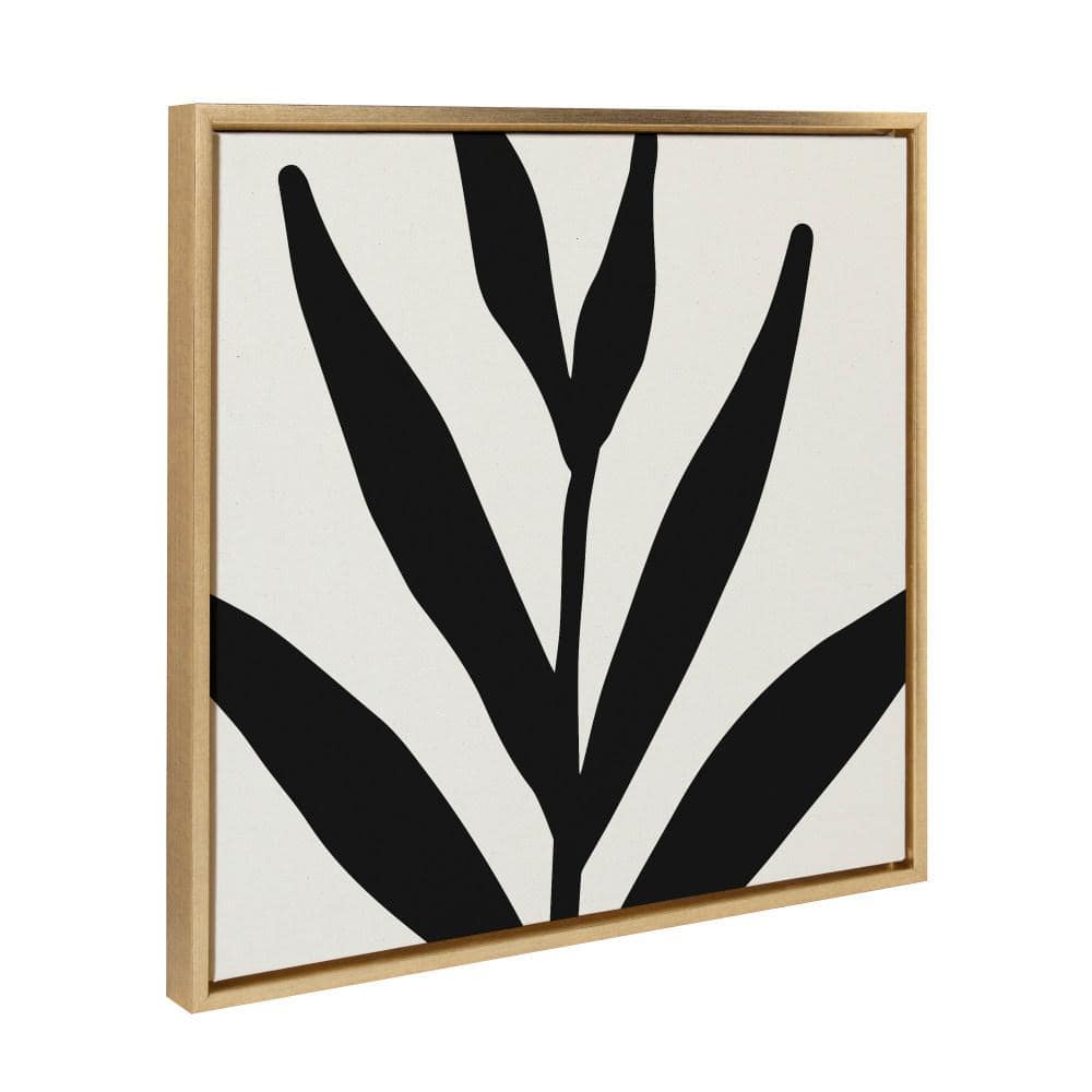 22" Black and White Botanical Abstract Canvas Art with Gold Frame