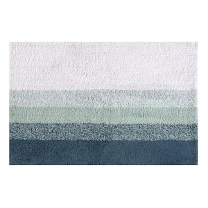 Avebury Blue 21 in. x 34 in. Stripe Cotton Bath Mat