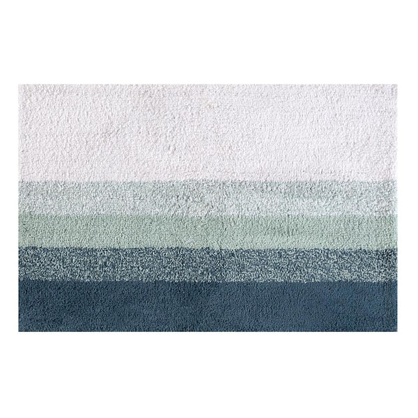 MH LONDON Avebury Blue 21 in. x 34 in. Stripe Cotton Bath Mat