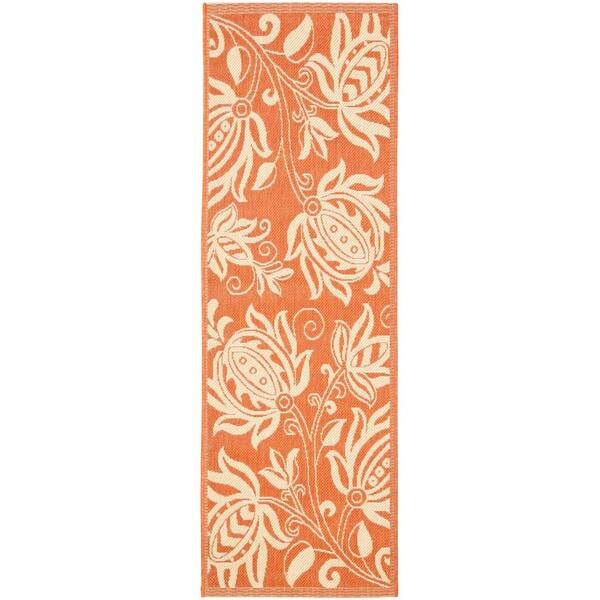 Courtyard Terracotta/Natural 2 ft. x 10 ft. Border Indoor/Outdoor Patio  Runner Rug
