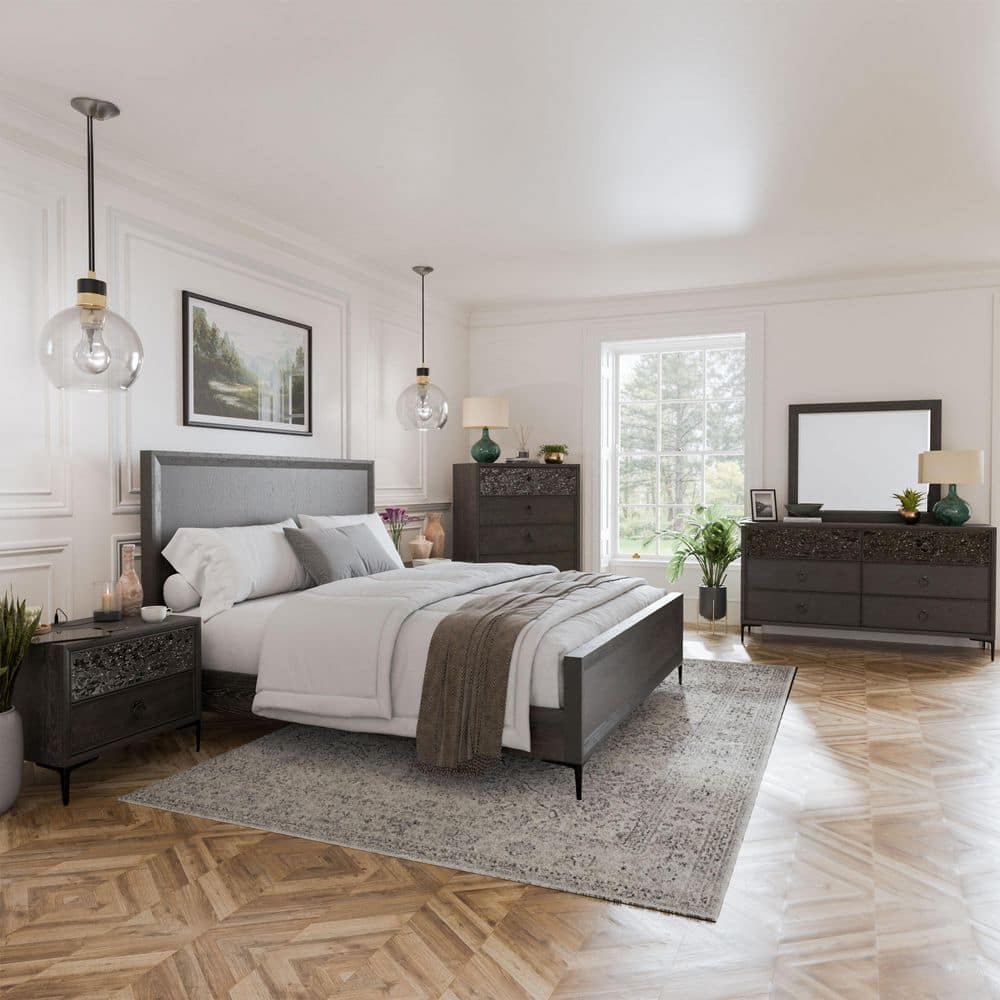 Jolt 6-Piece Espresso Wood King Bedroom Set with Dented Stainless Steel Accents price history on PriceWatchPro