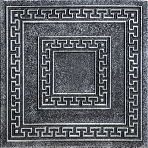 A La Maison Ceilings Greek Key Black Silver 1.6 ft. x 1.6 ft. Decorative Foam Glue Up Ceiling Tile (21.6 sq. ft./case)