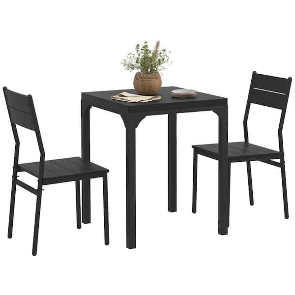 3-Piece Dining Set, 23.5 in. Square Table with 2-Chairs, Space Saving for Small Apartment, Black
