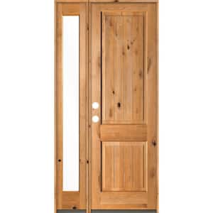 46 in. x 96 in. Rustic Knotty Alder Sidelite 2 Panel Right-Hand/Inswing Clear Glass Clear Stain Wood Prehung Front Door