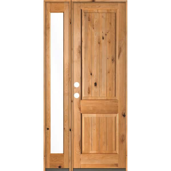 Krosswood Doors 46 in. x 96 in. Rustic Knotty Alder Sidelite 2 Panel Right-Hand/Inswing Clear Glass Clear Stain Wood Prehung Front Door
