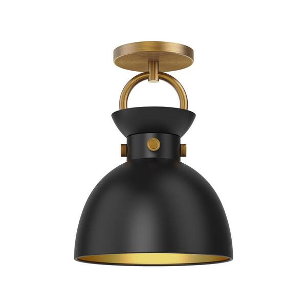 ALORA MOOD Waldo 9 in. 1 Light 60-Watt Aged Gold/Matte Black Semi-Flush Mount