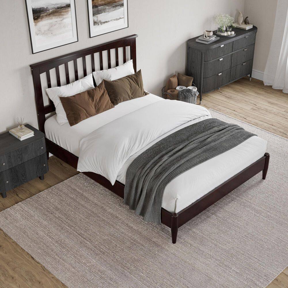 Espresso Full Wood Platform Bed with Slatted Headboard