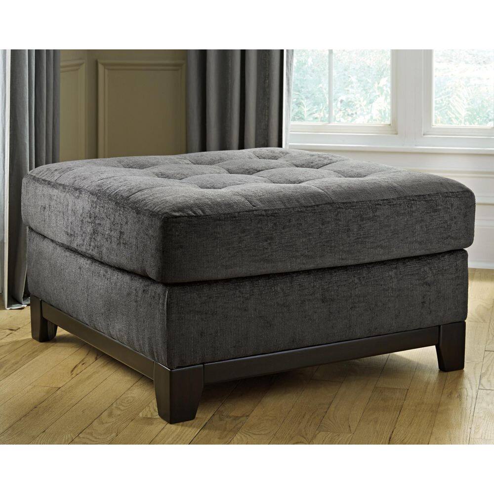 Steel Gray Tufted Oversized Square Ottoman