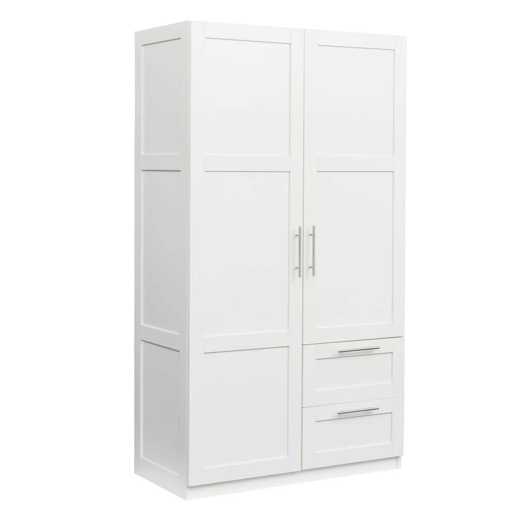 White Modern Armoire with 2-Doors, 2-Drawers and 5-Storage Spaces 70.87 in.  H x 39.37 in. W x 19.49 in. D JYS331S00071 - The Home Depot