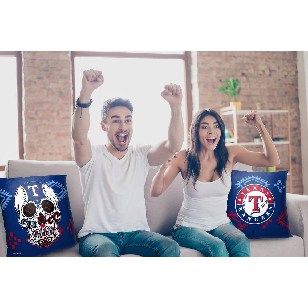 Texas Rangers Blue Polyester Candy Skull Throw Pillow