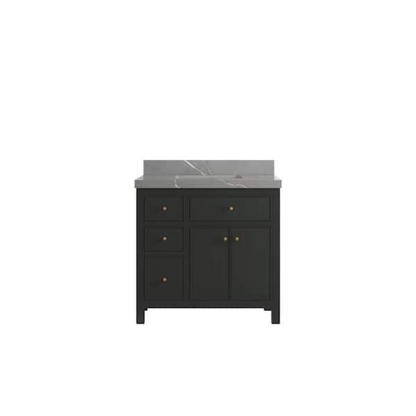 Willow Collections Sonoma 36 in. W x 22 in. D x 36 in. H Single Sink Bath Vanity Center in Black Top with 2" Piatra Quartz Top