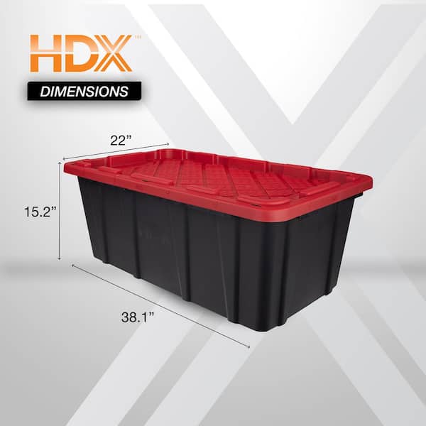 HDX 40 Gal. Tough Storage Tote in Black with Red Lid 999-40G-HDX-R