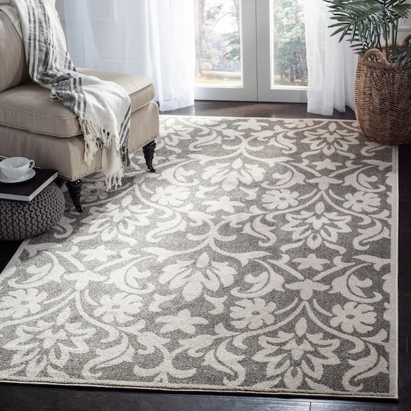Amherst Dark Gray/Beige Doormat 3 ft. x 5 ft. Border Floral Area Rug