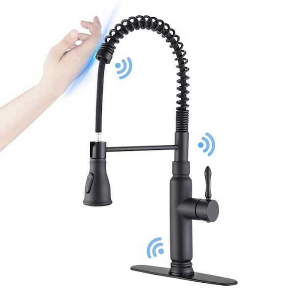 FORCLOVER Single-Handle Touch Deck Mount Gooseneck Pull Down Sprayer Kitchen Faucet in Matte Black