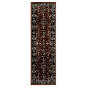 Victoria Red/Navy 2 ft. x 8 ft. Vintage Oriental Traditions Polyester Fringed-Edge Indoor Runner Area Rug