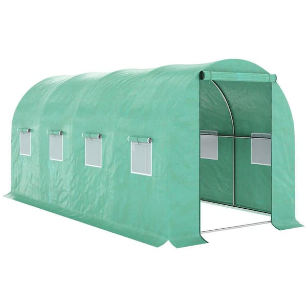 14.6 ft. W x 6.6 ft. D x 6.6 ft. H Walk-in Tunnel Hoop Greenhouse with Roll-Up Zipper Door and Windows in Green