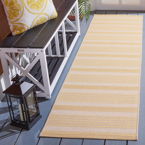 Courtyard Gold/Beige 2 ft. x 8 ft. Striped Indoor/Outdoor Runner Rug