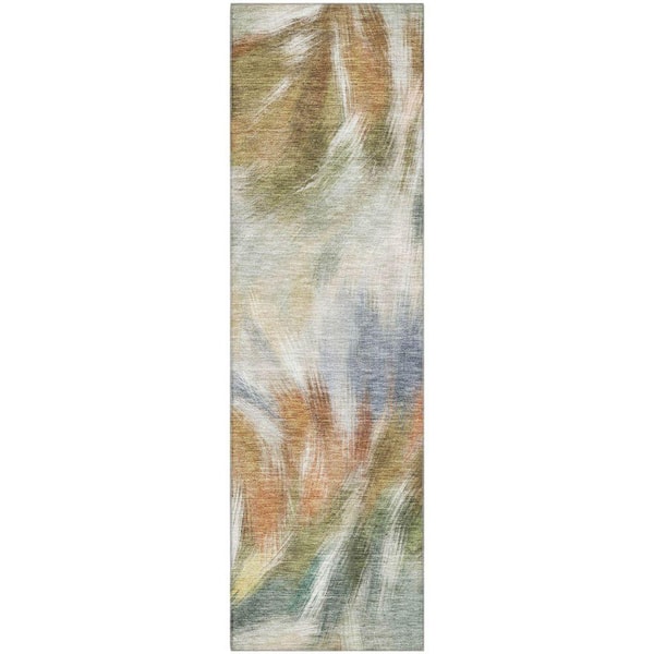 Mayfield Premium Machine Washable Abstract AMF2096 Beige 2 ft. x 7 ft. Runner Rug