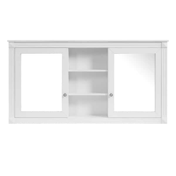 Large 55 in. W x 28.7 in. H Rectangular White Medicine Cabinet with Mirror, Adjustable Shelves and Soft-Closing Hinges