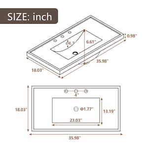 35.98 in. W x 18.03 in. D x 35.98 in. H Freestanding Bath Vanity in Gray with White Ceramic Top Basin and Single Sink