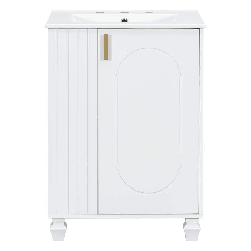 24in. W in Single of Sink Side Open Storage Vanity White Bath Vanity with White Ceramic Top Basin price history on PriceWatchPro