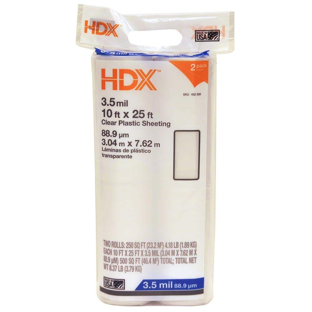HDX 10 ft. x 25 ft. Clear 3.5 mil Plastic Sheeting (2-Pack) RSHD3510-25C-2  - The Home Depot