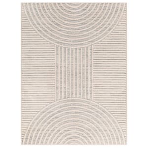 Modern Gray and Cream 5 ft. x 7 ft. Simple Geometric Design Polypropylene Fabric Area Rug