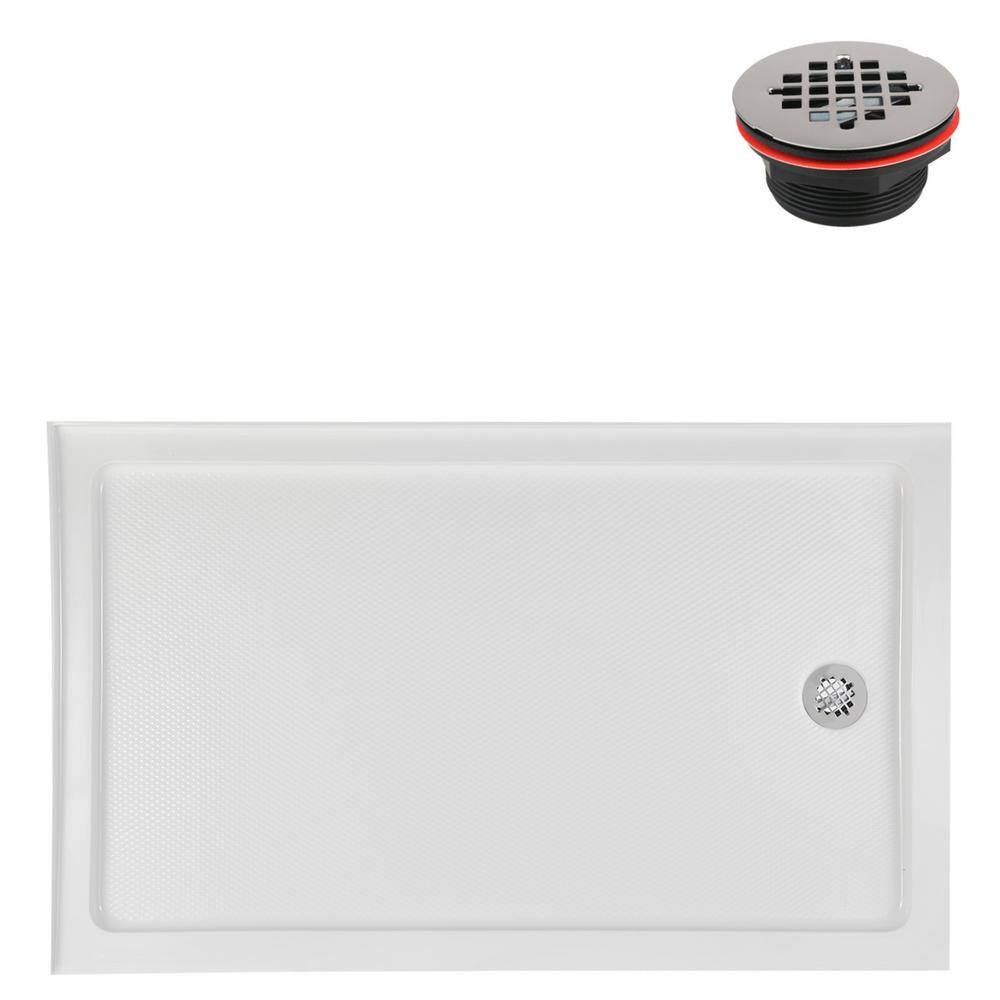 60'' Glossy White Rectangular Acrylic Shower Base with Right Hand Drain