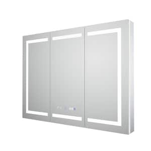 48 in. W x 36 in. H Rectangular Silver Aluminum Recessed/Surface Mount Medicine Cabinet with Mirror and LED