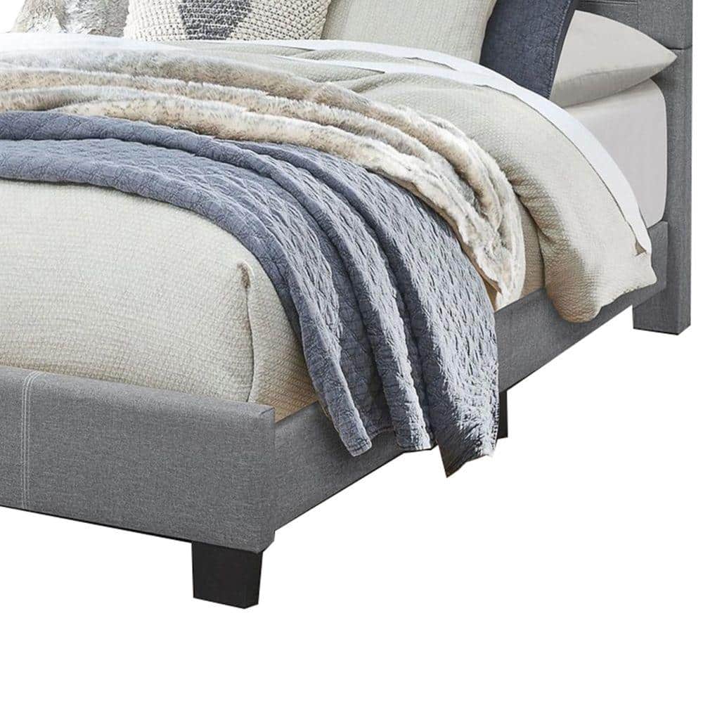 Transitional Gray Queen Upholstered Bed with Panel Headboard and Storage Drawer