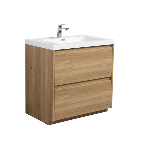 MT 35.4 in. W x 19.6 in. D Single Sink Freestanding Bath Vanity in Mature Oak with White Resin Vanity Top