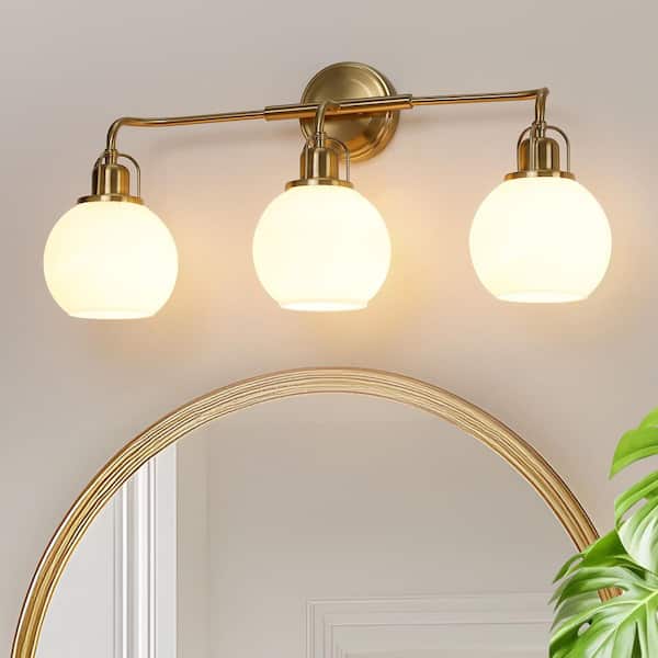 Modern 24 in. 3-Light Gold Bathroom Vanity Light with Frosted Glass Shades, Farmhouse Wall Sconce Over Mirror