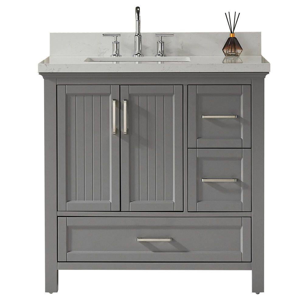 36 in. Single Sink Freestanding Grey Bath Vanity with White Engineered Stone Top (Assembled), with 4 Inches Backsplash price history on PriceWatchPro