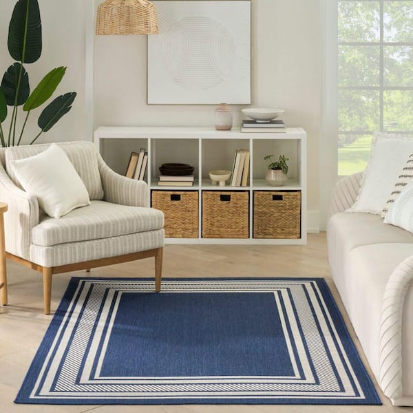 Horizon Navy 4 ft. x 6 ft. Indoor/Outdoor Bordered Contemporary Area Rug