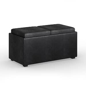 Avalon 35 in. Wide Contemporary Rectangle 5 Pc Storage Ottoman in Distressed Black Vegan Faux Leather