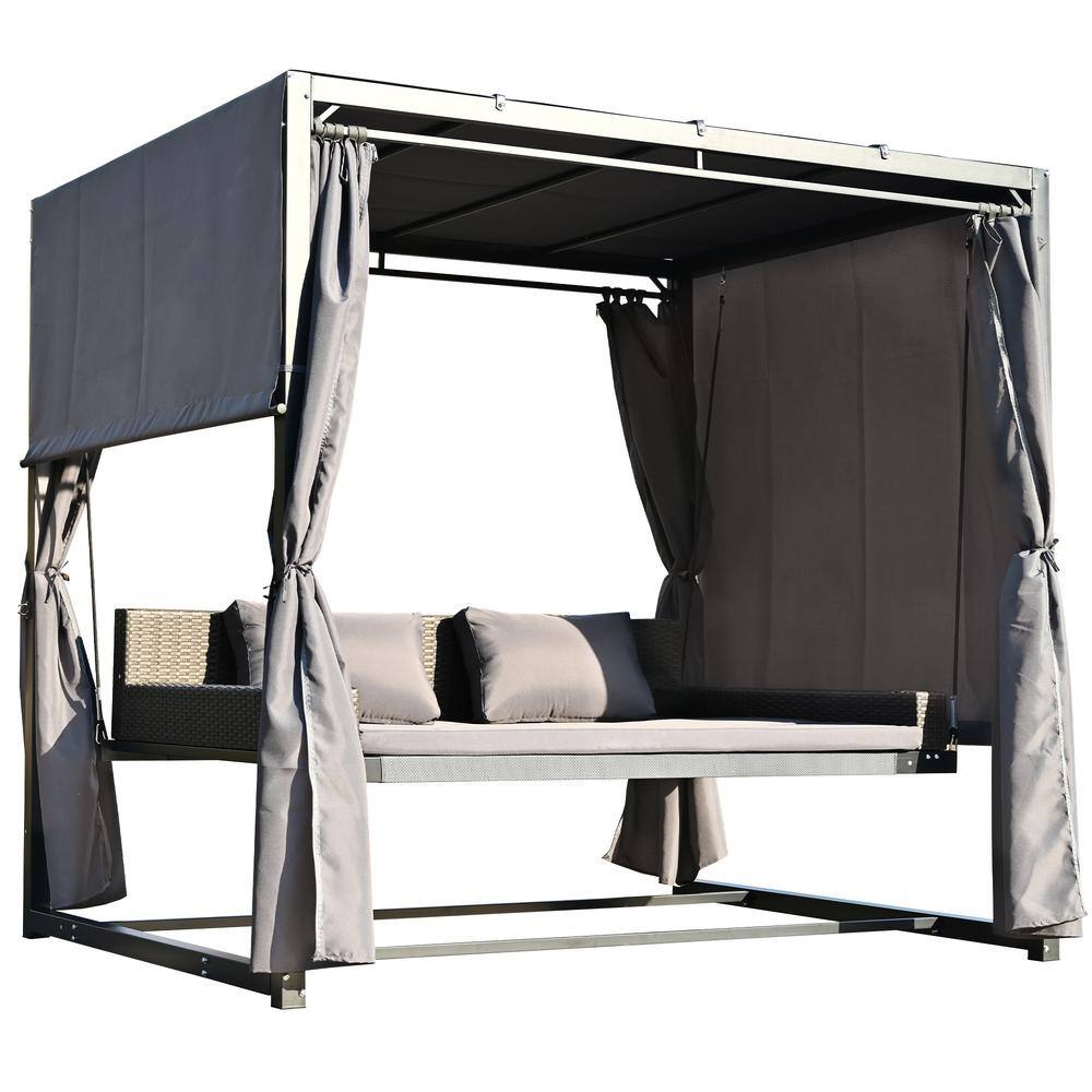 Runesay 87 in. Outdoor Swing Bed Blackout Adjustable Curtains Suitable