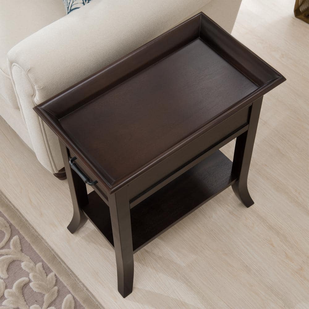 Traditional Chocolate Cherry Solid Wood Side Table with Storage
