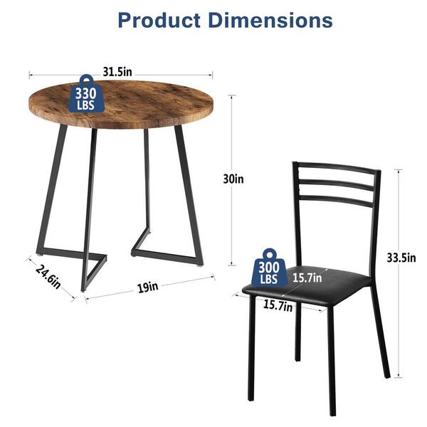 VECELO 3-Piece Dining Table Set, Brown 30 in. H Modern Round VECELO 3-Piece Dining Table Set, Brown 30 in. H Modern Round